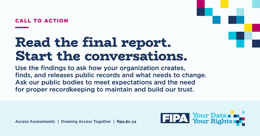Graphic encouraging people to read the final report and start conversations about how organizations create, find, and release public records and what needs to change.